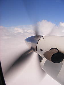 propeller, plane, clouds, sky, reflections, exhaust, airplane