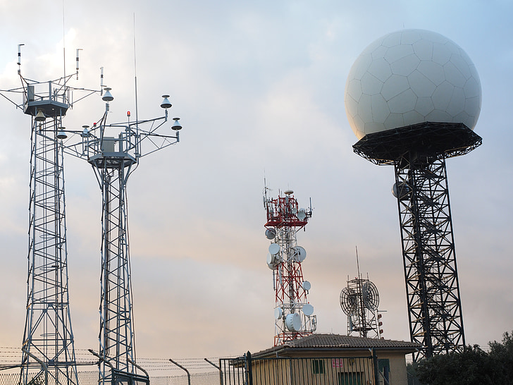antenes, equipament de radar, globus com, blanc, pilota, transmissor, transmissió
