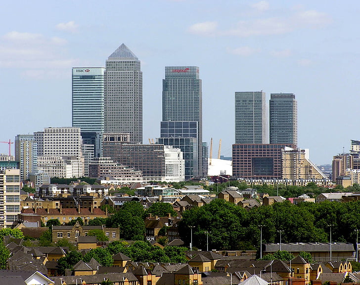 Londýn, Panorama, Canary wharf, Panoráma města, městský, mrakodrapy, věž