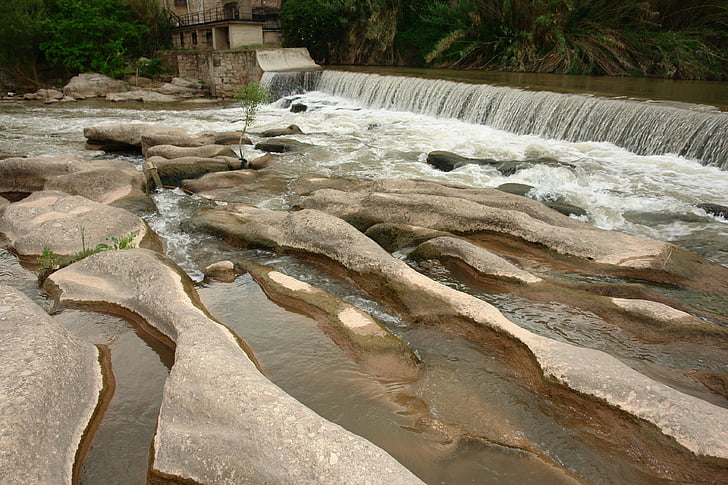 river, dam, stones, water, waterfall