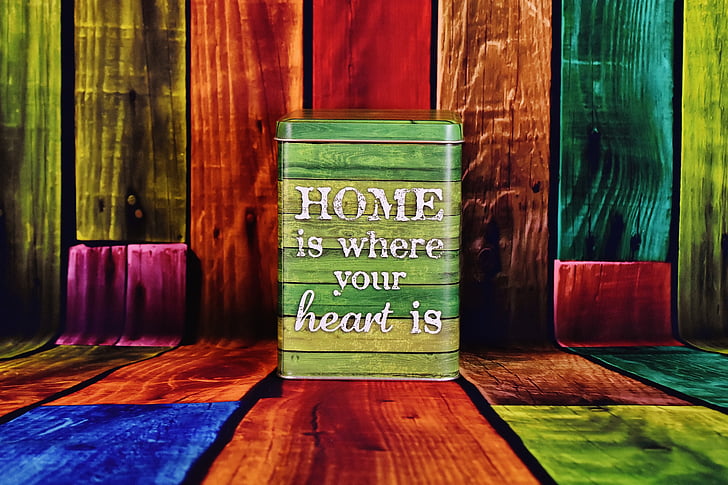 box, sheet, saying, storage, home is where your heart is, background, wood