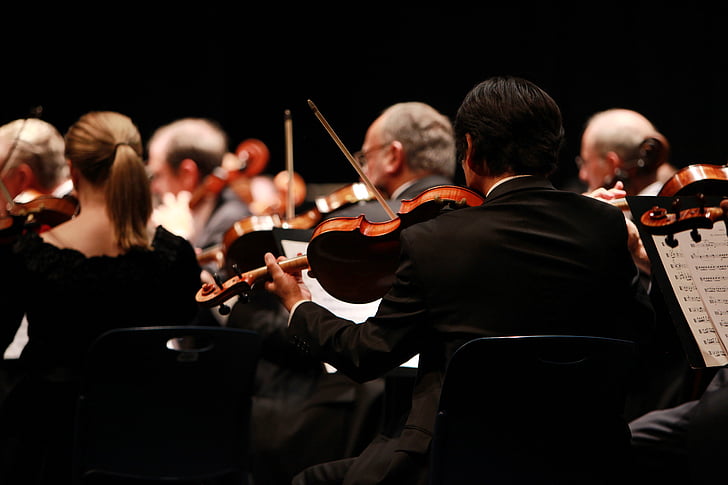 Orkestra, Senfoni, sahne, gerçekleştirme, performansları, konser, müzik