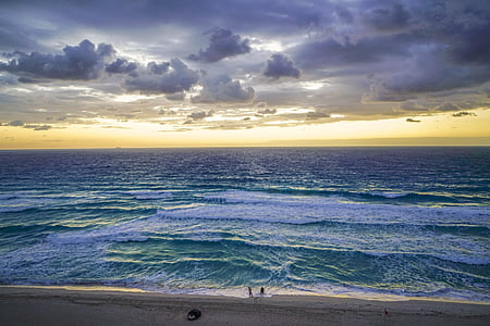 Cancun, Mexico, strand, zonsopgang, persoon, mensen, wolken