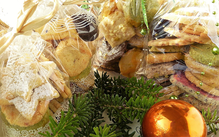 cookie, christmas, gifts, cellophane, sachets, bag, pastries