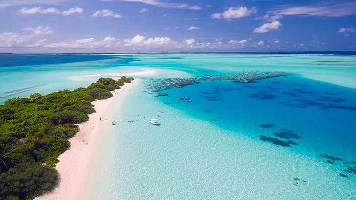 Maldivi, tropih, tropskih, brnenje, iz zraka, pogled, nebo