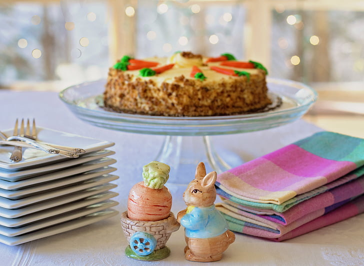 Pâques, printemps, Bunny, jus de carotte, gâteau aux carottes, gâteau, plats