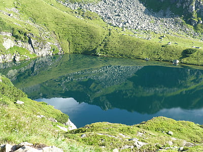 bergsee, alpine lake, mountains, hike, austria, crystal clear