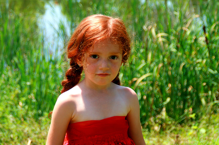 소녀, 레드, 작은 빨간 승마 후드, 호수, 이야기, 자연, 야외에서