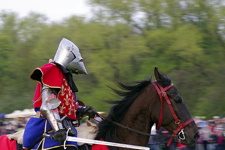 Knight, montert, hesten, Visir, ridder, rustning, middelalderen