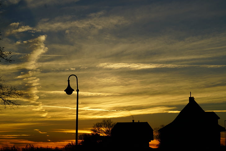 abendstimmung, sunset, lamp, lantern, winter mood, cold, frosty