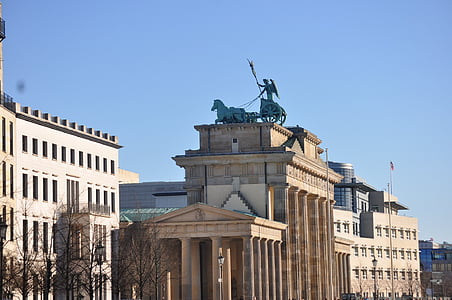 Brandenburger tor, Berlín, Německo, Architektura, Panorama, město, Panoráma města