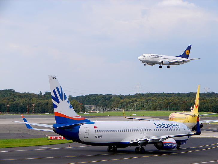 Aeroporto, aeromobili, Düsseldorf, partenza, atterraggio, Viaggi, volare