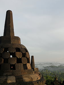 婆罗浮屠, 寺, java, 印度尼西亚, 雾, 著名的地方, 亚洲