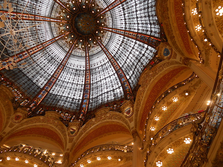 kupola, fény, Párizs, Lafayette, építészet, Art