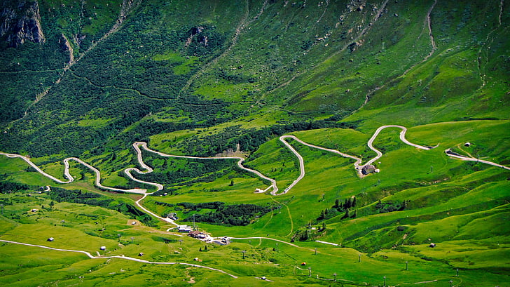 horské silnice, Panorama, Horská krajina, horský průsmyk, Pordoi pass, Arabba, Val di fassa