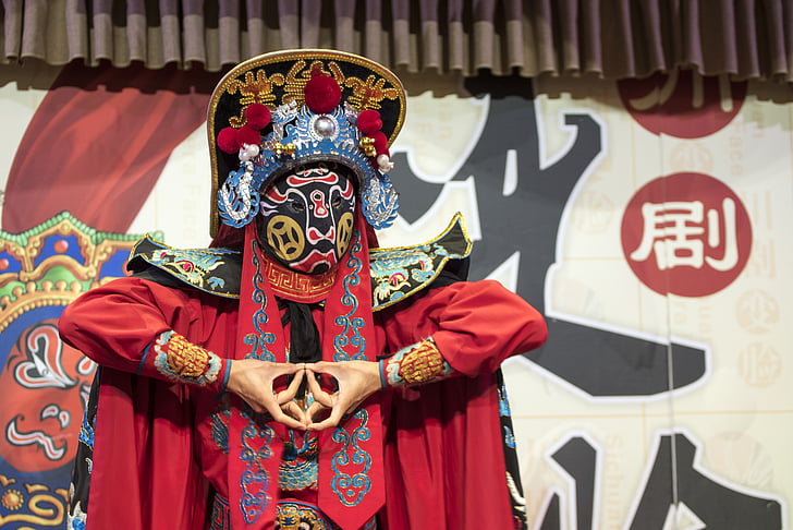 Chinese opera, masker, kostuum, traditionele, cultuur, China, Sichuan