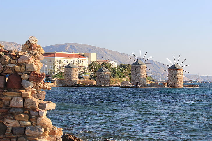 Chios, Grecia, molino de viento, mar, Marina, ruinas, días de fiesta