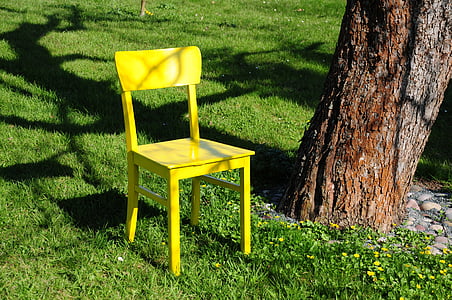 cadira, groc, natura, jardí, primavera, seient, cadira de jardí
