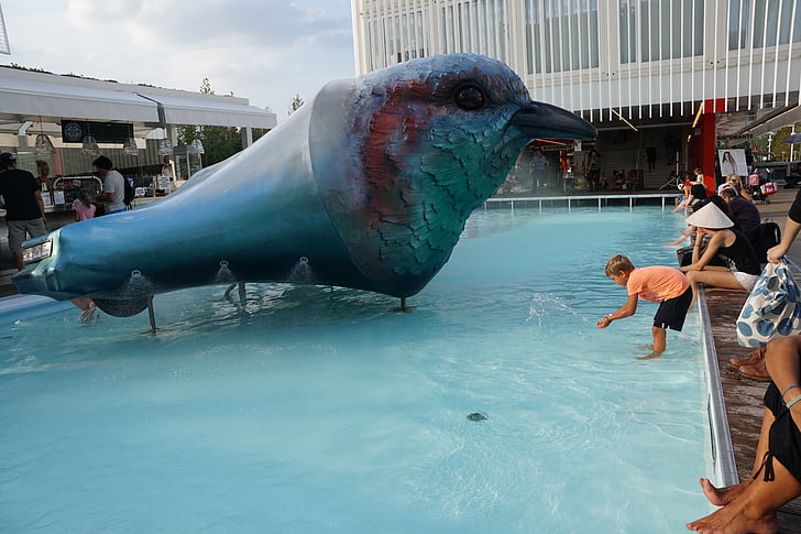 vták, obnovenie, Expo, veľký vták, fontána, bazén, Česká republika