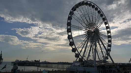 Brighton, Pier, hjul, solnedgang, pariserhjul, Ferris, underholdning