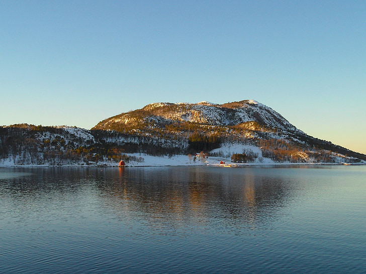 Norsko, malebný, krajina, přístav, Bay, voda, odrazy