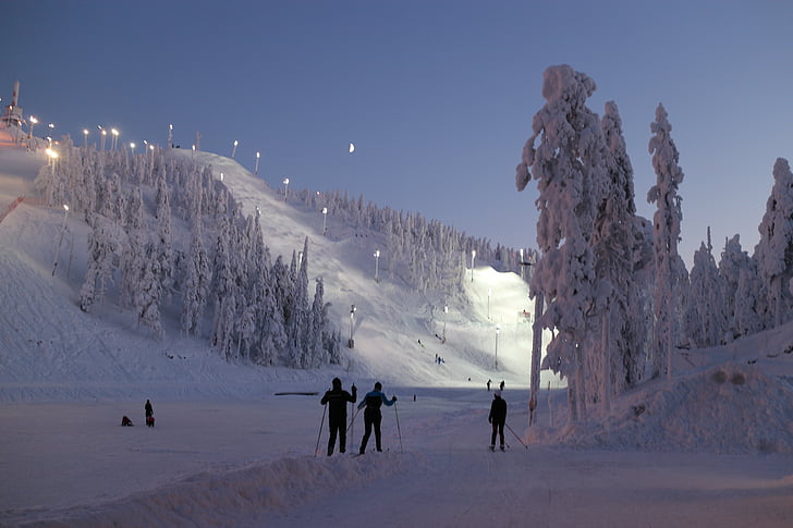 Skigebied, hellingen, winter, Kuusamo, Fins, Skiën, sneeuw
