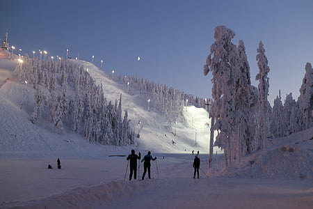 Ski resort, sípályák, téli, Kuusamo, finn, síelés, hó