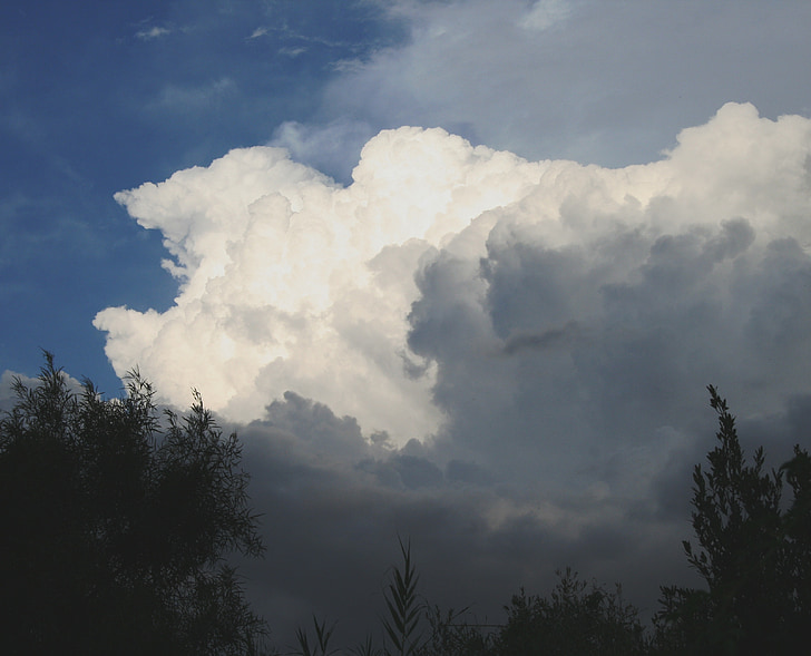 nubes, Cumulus, denso, grandes, Blanco, en capas de, sombras grises