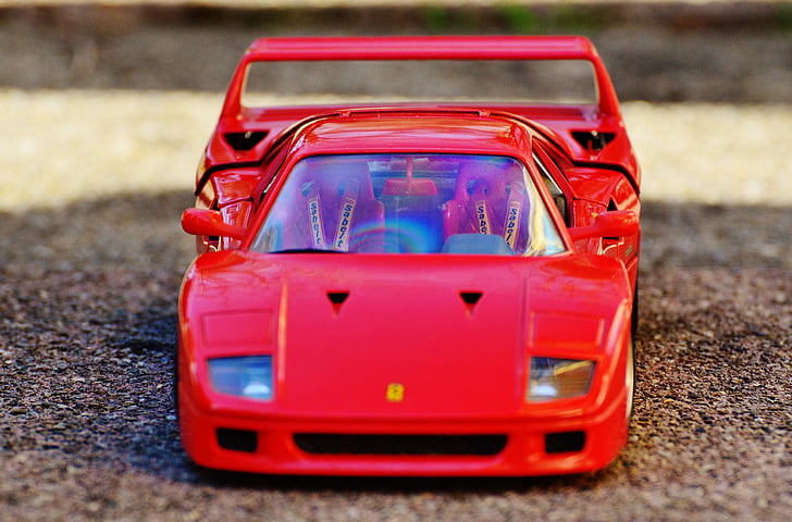 Ferrari, versenyautó, modell autó, sportautó, Elölnézet, jármű, piros