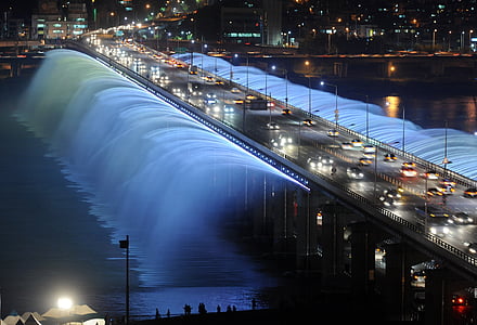 Séoul, Corée du Sud, Coréen, Fontaine, eau, pont, architecture