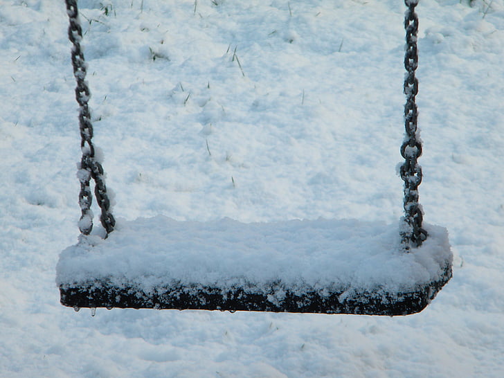 snow, white, cold, swing, peace, peaceful, blue
