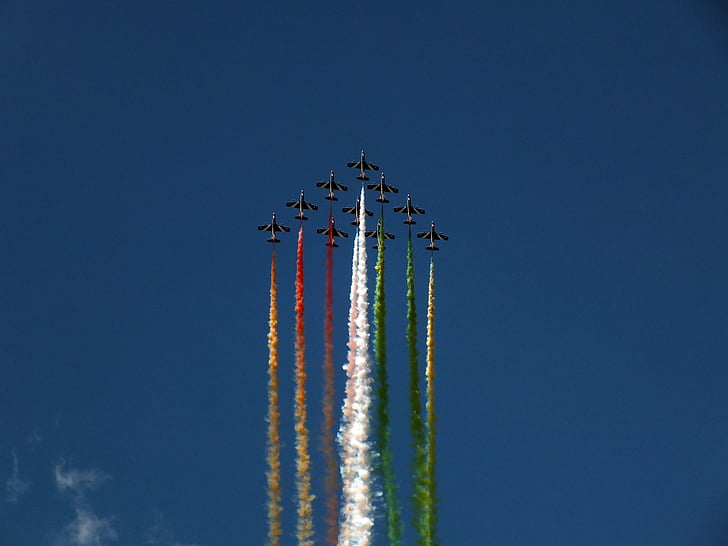 frecco tricolore, Không quân ngày, triển lãm hàng không, bầu trời, màu xanh