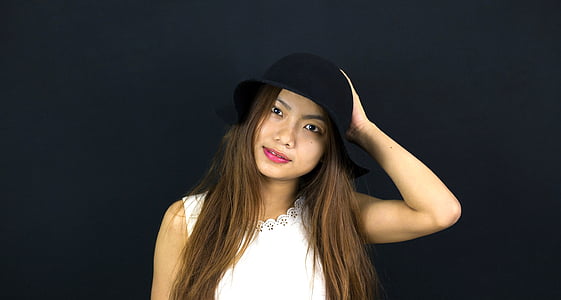 meisje, Aziatische, model, hoed, vrij, vrouw, Chinees