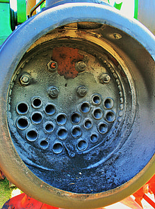 steam engine, smoke box, holes, channels, metals, shiny, power