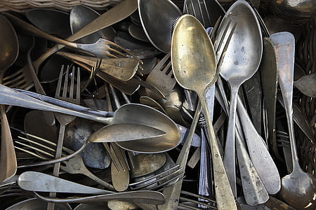 alat pemotong, sendok, garpu, Vintage, perak, baja, dapur