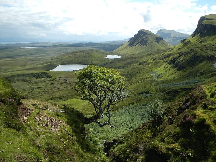 Škotija, kraštovaizdžio, pieva, medis, žalia, kalvos, ežerai