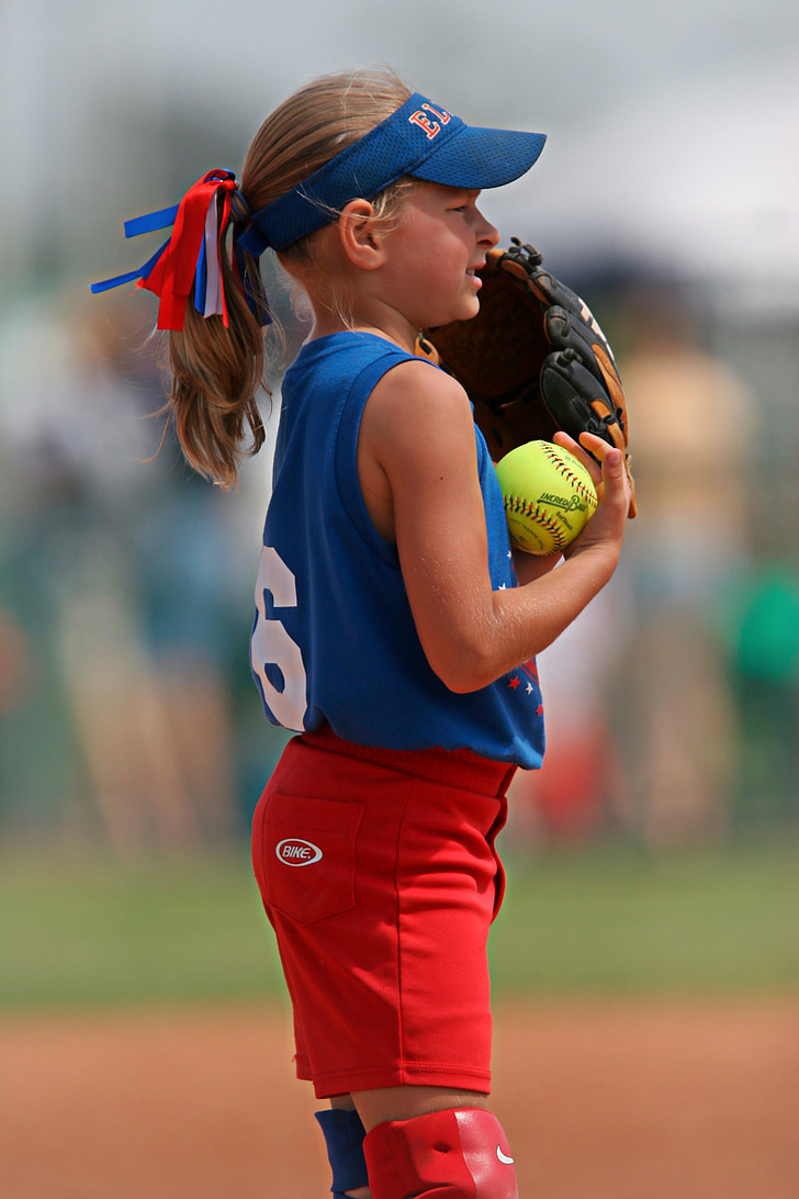 softball, spilleren, jente, spillet, ballen, konkurranse, Uniform