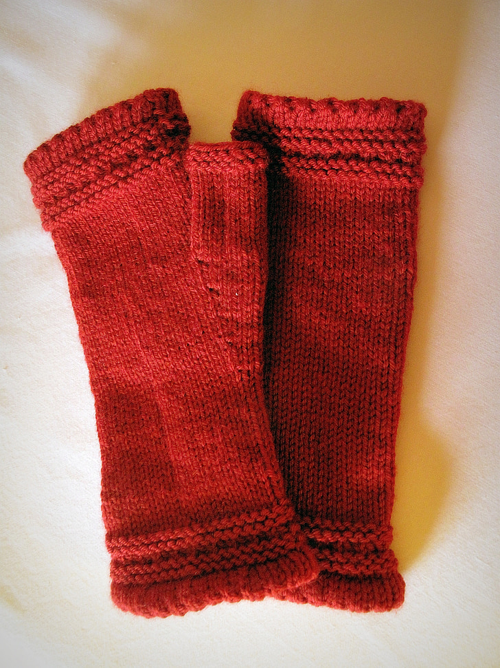 knitt, laine, rouge, tricotés, mitaines, style, accessoire