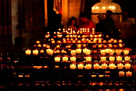 candles, lights, light, church, atmospheric, background, spieglung