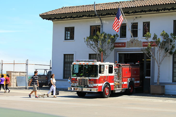 fire truck, firefighters, barracks, usa, united states of america, truck