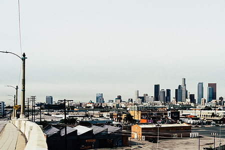 aéreo, Foto, muelle, ciudad, Skyline, Los Ángeles, horizonte urbano