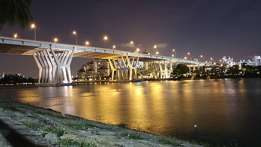 Singapore, noapte, arhitectura, punct de reper, Marina, Asia, apa
