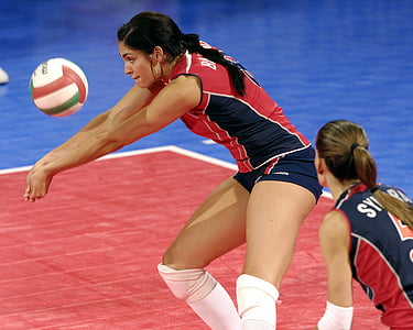 women's volleyball, return, serve, net, game, team, ball