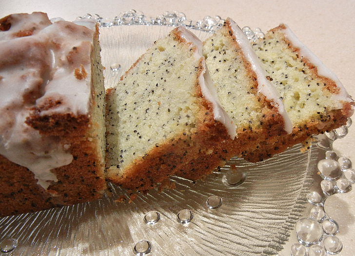 lemon poppyseed cake, icing sugar, sweet, food, baked