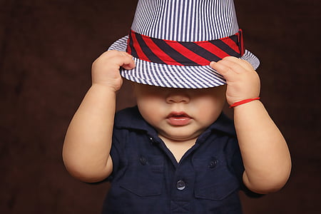 adorable, bebé, chico, niño, lindo, moda, sombrero