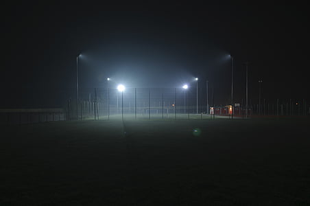 黑暗, 草, 灯, 晚上, 运动场, 体育场, 聚光灯下