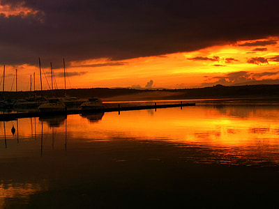 západ slnka, Chorvátsko, Jadranské more, more, reflexie, zvyšok, oblaky