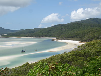 Whitsundays - Australija, jūra, mėlyna, vandens, vandenyno, miško, kalnai