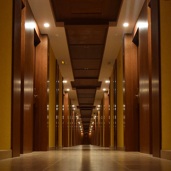 gang, hotel, building, aisle, architecture, perspective, doors