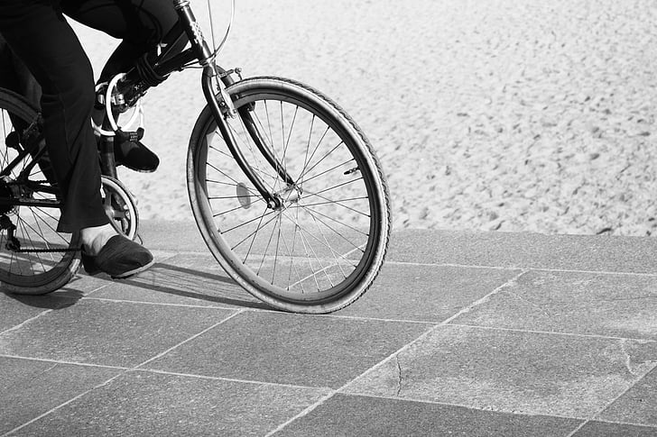bike, black and white, sand, landscape, memory